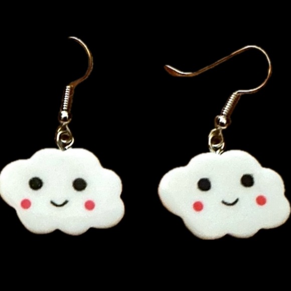 Happy Clouds Rosy Cheeks Blushing Cheery Fluffy Cumulus Weather Cartoon Earrings - Picture 5 of 9
